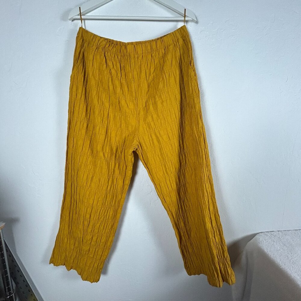 Gershon Bram Womens Mustard Yellow Crinkle Elastic Waist Crop Pants XXL New $159